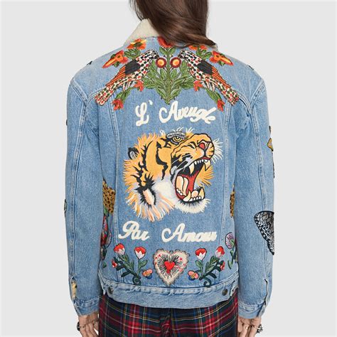 gucci jacket tiger|gucci denim jacket embroidered rep.